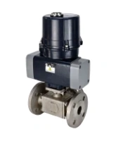 Кран шаровой DN.ru BV3232P(4pc)-FP-3WL-F-ISO-H Ду100 Ру16 полнопроходной трехходовой, фланцевый, корпус - нержавеющая сталь SS316, уплотнение - PTFE, с электроприводом четвертьоборотным DN.ru QTSA-N-020EM-O0-220VAC с пружинным возвратом