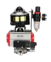 Кран шаровой DN.ru BV3232P(4pc)-SP-3WL-T-ISO-H 4″ Ду100 Ру40 стандартнопроходной трехходовой L-тип, нержавеющая сталь SS316, внутренняя резьба, уплотнение - PTFE, пн.привод DN.ru PA-DA-083 пн.распределитель 4M310-08 AC220V БПВ AFC2000 БКВ APL-510N-EX