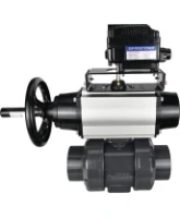 Кран шаровой DN.ru BV4242E-FP-GRM-ISO Дн50 Ру10 полнопроходной, корпус - НПВХ, шар - НПВХ, уплотнение - EPDM, с пневмоприводом PA-DA-105-1 и пневмопозиционером YT-1000RSN без обратной связи