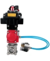 Кран шаровой DN.ru BV3232P(3pc)-FP-W-ISO-H Ду65 Ру25, полнопроходной под приварку, нержавеющая сталь SS316, уплотнение - PTFE, с пневмоприводом PA-DA-083 двойного действия, с пневмораспределителем 4V320-08 AC220V, с БКВ APL-410N EX, с БПВ AFC2000