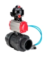 Кран шаровой DN.ru BV4242E-FP-GRM-ISO Дн50 Ру10 полнопроходной, корпус - НПВХ, шар - НПВХ, уплотнение - EPDM, с пневмоприводом PA-DA-052, пневмораспределителем 4V320-10 AC220V и БКВ APL-510N EX
