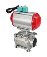 Кран шаровой DN.ru BV3232P(3pc)-FP-W-ISO-H WDVF Ду40 Ру40 полнопроходной, трехсоставной, корпус - нержавеющая сталь 316, уплотнение - PTFE, под приварку, с пневмоприводом PA-DA-065 и магнитным переключателем ALS200D