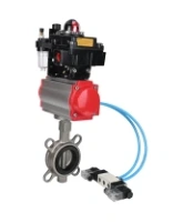 Затвор дисковый поворотный DN.ru WBV3131N-2W-Fb-H Ду150 Ру16, корпус - нержавеющая сталь 304, диск - нержавеющая сталь 304, уплотнение - NBR, с пневмоприводом DN.ru DN.ru PA-SA-160, пневмораспределителем 4V320-08 AC220V, БКВ APL-410N EX и БПВ AFC2000