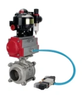Кран шаровой DN.ru BV3232P(3pc)-FP-W-ISO-H WDVF Ду40 Ру40 полнопроходной, трехсоставной, корпус - нержавеющая сталь 316, уплотнение - PTFE, под приварку, с пневмоприводом PA-SA-105, пневмораспределителем 4V320-08 AC220V, БКВ APL-510N EX, БПВ AFC2000