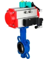 Затвор дисковый поворотный DN.ru WBV1413E-2W-Fb-H Ду100 Ру16 корпус - чугун GGG50, диск - чугун GGG40, уплотнение - EPDM, с пневмоприводом PA-DA-083, пневмораспределителем 4M310-08 AC220V и магнитным переключателем ALS200D