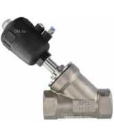 Клапан отсечной пневматический DN.ru VSP3241P-T-1PNC 2 1/2″ Ду65 Ру25, корпус - нержавеющая сталь SS316, резьбовой, Y-образный, корпус привода - пластик