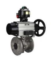 Кран шаровой DN.ru BV3232P(2pc)-FP-F-ISO-H Ду100 Ру16, полнопроходной фланцевый, нержавеющая сталь SS316, уплотнение - PTFE, с пневмоприводом PA-DA-105-1 двойного действия, с пневмораспределителем 4M310-08 AC220V, с БКВ APL-510N EX
