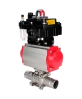 Кран шаровой DN.ru BV3232P(3pc)-FP-W-ISO-H LONG Ду80 Ру25 полнопроходной, корпус - нержавеющая сталь 316, уплотнение - PTFE, под приварку, с пневмоприводом DN.ru PA-SA-130, пневмораспределителем 4M310-08 AC220V, БКВ APL-410N EX и БПВ AFC2000