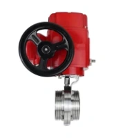 Затвор дисковый поворотный DN.ru WBV3131E-2W-T-H Ду50 Ру10 резьбовой, корпус - пищевая нержавеющая сталь 304, уплотнение - EPDM, с электроприводом QT-EX-005M-O2-220VAC-У1 с моментной муфтой и штурвалом