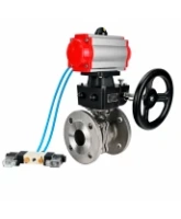 Кран шаровой DN.ru BV3232P(2pc)-FP-F-ISO-H WDVF Ду80 Ру16 полнопроходной, фланцевый, корпус - нержавеющая сталь 316, уплотнение - PTFE, с пневмоприводом PA-DA-105, пневмораспределителем 4V320-08 AC220V, БПВ AFC2000 и ручным дублером MON2-450-T28-ISO