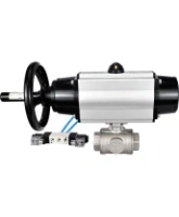 Кран шаровой DN.ru BV3232P(4pc)-SP-3WL-T-ISO-H Ду100 Ру40, стандартнопроходной, четырехсоставной, корпус - нержавеющая сталь 316, PTFE, внутренняя резьба, с пневмоприводом PA-DA-105-1 двойного действия, пневмораспределителем 4V320-08 AC220V