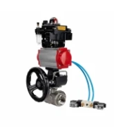 Кран шаровой DN.ru BV3232P(4pc)-SP-3WL-T-ISO-H WDVF Ду65 Ру40 стандартнопроходной, 3-ходовой L-тип, внутренняя резьба, с пневмоприводом PA-DA-105, пневмораспределителем 4V320-08 AC220V, БКВ APL-410N EX, БПВ AFC2000 и ручным дублером MON2-450-T28-ISO