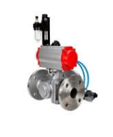 Кран шаровой DN.ru BV3232P(2pc)-FP-3WL-F-ISO-H Ду20 Ру16 HYMT, трехходовой L-тип, полнопроходной, фланцевый, корпус - нержавеющая сталь SS316, с пневмоприводом PA-DA-052, пневмораспределителем 4V320-08 AC220V и БПВ AFC2000