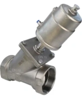 Клапан отсечной пневматический DN.ru VSP3231P-T-1PNC 2 1/2″ Ду65 Ру25, корпус - нержавеющая сталь SS316, резьбовой, Y-образный, корпус привода - нержавеющая сталь CF8