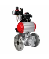 Кран шаровой DN.ru BV3232P(2pc)-FP-3WL-F-ISO-H Ду20 Ру16 HYMT, трехходовой L-тип, полнопроходной, фланцевый, корпус - нержавеющая сталь SS316, с пневмоприводом PA-DA-052, пневмораспределителем 4M310-08 24В NAMUR, БКВ APL-210N и БПВ AFC2000