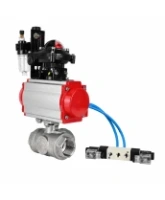 Кран шаровой DN.ru BV3232P(4pc)-SP-3WL-T-ISO-H WDVF Ду40 Ру63 стандартнопроходной, 3-ходовой L-тип, внутренняя резьба, нержавеющая сталь AISI 316, PTFE, с пневмоприводом PA-SA-130, пневмораспределителем 4V320-08 AC220V, БКВ APL-210N и БПВ AFC2000