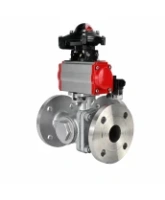 Кран шаровой DN.ru BV3232P(2pc)-FP-3WL-F-ISO-H Ду20 Ру16 HYMT трехходовой L-тип, полнопроходной, фланцевый, корпус - нержавеющая сталь AISI316, с пневмоприводом PA-DA-052, пневмораспределителем 4M320-08 AC220V и БКВ APL-210N