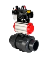 Кран шаровой DN.ru BV4242E-FP-GRM-ISO Дн50 Ру10 полнопроходной, корпус - НПВХ, шар - НПВХ, уплотнение - EPDM, с пневмоприводом PA-SA-065, пневмораспределителем 4M310-08 AC220V, БКВ APL-410N EX и БПВ AFC2000