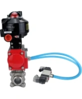 Кран шаровой DN.ru BV3232P(3pc)-FP-W-ISO-H Ду65 Ру25 полнопроходной двухходовой, нержавеющая сталь SS316, под приварку, уплотнение - PTFE, с пн.приводом DN.ru PA-DA-083 пн.распределителем 4V320-08 AC220V БПВ AFC2000 БКВ APL-510N-EX