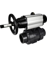 Кран шаровой DN.ru BV4242E-FP-GRM-ISO Дн50 Ру10 полнопроходной, корпус - НПВХ, шар - НПВХ, уплотнение - EPDM, с пневмоприводом PA-DA-105-1 двойного действия со штурвалом