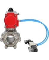 Кран шаровой DN.ru BV3232P(3pc)-FP-SW-ISO-H Ду65 Ру63 полнопроходной, корпус - нержавеющая сталь SS316, под приварку, с пневмоприводом PA-SA-130, пневмораспределителем 4V320-08 AC220V