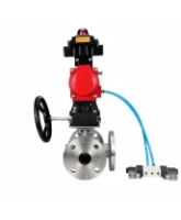 Кран шаровой DN.ru BV3232P(2pc)-FP-3WL-F-ISO-H Ду20 Ру16 HYMT, трехходовой L-тип, полнопроходной, фланцевый, нержав.сталь SS316, с пневмоприводом PA-DA-052, пневмораспределителем 4V320-08 AC220V, ручным дублером MON1-250-T26-ISO и БКВ APL-410N EX