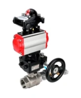 Кран шаровой DN.ru BV3232P(2pc)-FP-T-ISO-H Ду80 Ру40 полнопроходной, внутренняя резьба, нержавеющая сталь 316, уплотнение - PTFE, с пневмоприводом PA-DA-083, пневмораспределителем 4V320-10 AC220V, БКВ APL-210N, ручным дублером MON2-450-T28-ISO
