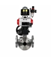 Кран шаровой DN.ru BV3232P(2pc)-FP-3WL-F-ISO-H Ду20 Ру16 HYMT, трехходовой L-тип, полнопроходной, фланцевый, корпус - нерж.сталь SS316, с пн.приводом PA-DA-052, пн.распредел 4M310-08 24В NAMUR, ручн.дублером MON1-250-T26-ISO, БКВ APL-510N EX и БПВ AFC2000
