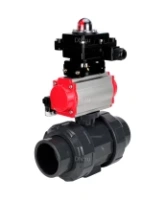 Кран шаровой DN.ru BV4242E-FP-GRM-ISO Дн50 Ру10 полнопроходной, корпус - НПВХ, шар - НПВХ, уплотнение - EPDM, с пневмоприводом PA-SA-065, пневмораспределителем 4M310-08 AC220V и БКВ APL-410N EX
