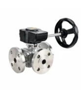 Кран шаровой DN.ru BV3232P(2pc)-FP-3WL-F-ISO-H Ду20 Ру16 HYMT, трехходовой L-тип, полнопроходной, фланцевый, корпус - нержавеющая сталь SS316, с редуктором HAM RQN1-180Z-T40