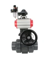 Кран шаровой DN.ru BV4242E-FP-GRM-ISO Дн50 Ру10 полнопроходной, корпус - НПВХ, шар - НПВХ, уплотнение - EPDM, с пневмоприводом PA-DA-052, пневмораспределителем 4V320-08 AC220V, ручным дублером MON1-250-T26-ISO, БКВ APL-210N и БПВ AFC2000