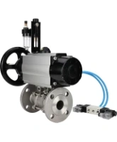 Кран шаровой DN.ru BV3131P(3pc)-FP-F-ISO-H Ду100 Ру16 полнопроходной трехсоставной, фланцевый, нержавеющая сталь 304, уплотнение - PTFE, 22х22, F10, WDVF, с пневмоприводом DN.ru PA-DA-105-1, пневмораспределителем 4V320-08 AC220V и БПВ AFC2000