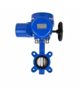 Затвор дисковый поворотный DN.ru WBV1631N-2W-Fb-H Ду150 Ру16 LUG межфланцевый, корпус - чугун QT450, диск - нержавеющая сталь AISI 304, уплотнение - NBR, с электроприводом QT-N-020M-O2-220VAC-У1 с моментной муфтой и штурвалом