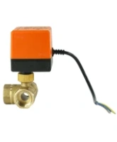 Кран шаровой DN.ru BV0030NP-SP-3L-T-ED Ду20 Ру16 стандартнопроходной, L-тип, трехходовой, латунь, внутренняя резьба, уплотнение - нитриловый каучук / PTFE, с электроприводом 220В без концевых выключателей