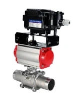 Кран шаровой DN.ru BV3232P(3pc)-FP-W-ISO-H LONG Ду65 Ру25 полнопроходной, корпус - нержавеющая сталь 316, уплотнение - PTFE, под приварку, с пневмоприводом DN.ru PA-DA-083 и пневмопозиционером YT-1000RSN без обратной связи