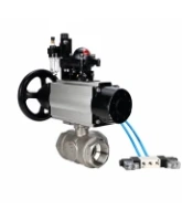 Кран шаровой DN.ru BV3232P(4pc)-SP-3WL-T-ISO-H WDVF Ду65 Ру40 стандартнопроходной, 3-ходовой L-тип, внутренняя резьба, нержавеющая сталь AISI 316, PTFE, с пневмоприводом PA-DA-105-1, пневмораспределителем 4V320-08 AC220V, БКВ APL-210N и БПВ AFC2000