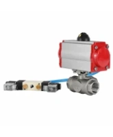 Кран шаровой DN.ru BV3232P(4pc)-SP-3WT-T-ISO-H WDVF Ду25 Ру63 стандартнопроходной, 3-ходовой Т-тип, внутренняя резьба, корпус - нержавеющая сталь AISI 316, уплотнение - PTFE, с пневмоприводом PA-DA-065 и пневмораспределителем 4V320-08 AC220V