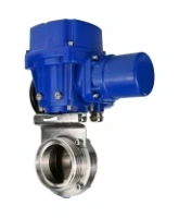 Затвор дисковый поворотный DN.ru WBV3131E-2W-T-H Ду50 Ру10 резьбовой, корпус - пищевая нержавеющая сталь 304, уплотнение - EPDM, с электроприводом QT-N-005M-O2-220VAC-У1 с моментной муфтой и штурвалом