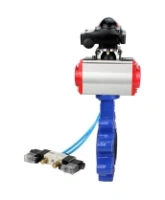 Затвор дисковый поворотный DN.ru WBV1616E-2W-Fb-H Ду100 Ру16 LUG корпус - чугун QT450, диск - чугун QT450, уплотнение - EPDM, с пневмоприводом DN.ru PA-DA-083, пневмораспределителем 4V320-10 AC220V и БКВ APL-210N