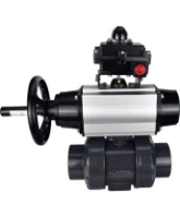 Кран шаровой DN.ru BV4242E-FP-GRM-ISO Дн50 Ру10 полнопроходной, корпус - НПВХ, шар - НПВХ, уплотнение - EPDM, с пневмоприводом PA-DA-105-1 и БКВ APL-410N EX