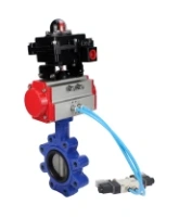 Затвор дисковый поворотный DN.ru WBV1631N-2W-Fb-H Ду150 Ру16 LUG корпус - чугун QT450, диск - нержавеющая сталь 304, уплотнение - NBR, с пневмоприводом DN.ru PA-SA-160, пневмораспределителем 4V320-08 AC220V и БКВ APL-410N EX