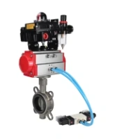 Затвор дисковый поворотный DN.ru WBV3131N-2W-Fb-H Ду150 Ру16, корпус - нержавеющая сталь 304, диск - нержавеющая сталь 304, уплотнение - NBR, с пневмоприводом DN.ru DN.ru PA-SA-160, пневмораспределителем 4V320-08 AC220V, БКВ APL-410N EX и БПВ AFC2000
