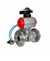 Кран шаровой DN.ru BV3232P(2pc)-FP-3WL-F-ISO-H Ду20 Ру16 HYMT, трехходовой L-тип, полнопроходной, фланцевый, корпус - нержавеющая сталь SS316, с пневмоприводом PA-DA-052, пневмораспределителем 4V320-08 AC220V и БКВ APL-210N