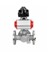 Кран шаровой DN.ru BV3232P(2pc)-FP-3WL-F-ISO-H Ду20 Ру16 HYMT, трехходовой L-тип, полнопроходной, фланцевый, корпус - нержавеющая сталь SS316, с пневмоприводом PA-DA-052, пневмораспределителем 4V320-08 AC220V и БКВ APL-510N EX