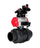 Кран шаровой DN.ru BV4242E-FP-GRM-ISO Дн50 Ру10 полнопроходной, корпус - НПВХ, шар - НПВХ, уплотнение - EPDM, с пневмоприводом PA-SA-065, пневмораспределителем 4M310-08 AC220V, БКВ APL-210N и БПВ AFC2000