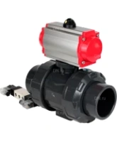 Кран шаровой DN.ru BV4242E-FP-GRM-ISO Дн50 Ру10 полнопроходной, корпус - НПВХ, шар - НПВХ, уплотнение - EPDM, с пневмоприводом PA-SA-065 и пневмораспределителем 4V320-08 AC220V