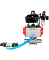 Кран шаровой DN.ru BV3232P(3pc)-FP-W-ISO-H LONG Ду80 Ру25 полнопроходной, корпус - нержавеющая сталь 316, уплотнение - PTFE, под приварку, с пневмоприводом PA-DA-083, пневмораспределителем 4V320-08 AC220V, БКВ APL-410N EX и БПВ AFC2000