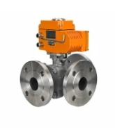 Кран шаровой DN.ru BV3232P(2pc)-FP-3WT-F-ISO-H Ду40 Ру16 HYMT, трехходовой T-тип, полнопроходной, фланцевый, материал корпуса - нержавеющая сталь SS316, с с электроприводом E34-N-005EM-O1-220VAC-У1