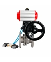 Кран шаровой DN.ru BV3232P(2pc)-FP-F-ISO-H WDVF Ду80 Ру16 полнопроходной, фланцевый, корпус - нержавеющая сталь 316, уплотнение - PTFE, с пневмоприводом PA-DA-105, пневмораспределителем 4V320-08 AC220V, БПВ AFC2000 и ручным дублером MON2-450-T28-ISO