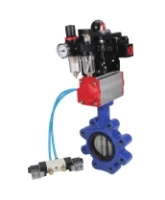Затвор дисковый поворотный DN.ru WBV1631N-2W-Fb-H Ду150 Ру16 LUG корпус - чугун QT450, диск - нержавеющая сталь 304, уплотнение - NBR, с пневмоприводом DN.ru PA-SA-160, пневмораспределителем 4V320-08 AC220V, БКВ APL-410N EX и БПВ AFC2000